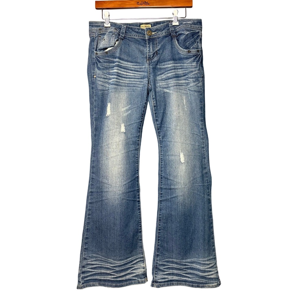 DECODED Light Wash Flare Leg Jeans Juniors 11 Y2K Distressed Studded Retro Low